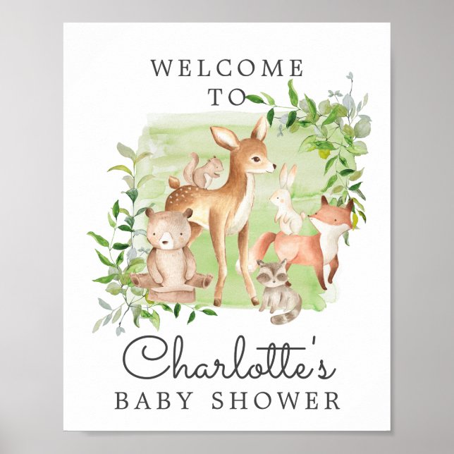 Välkomstskylt för Woodland Friends Baby Shower Poster (Framsidan)