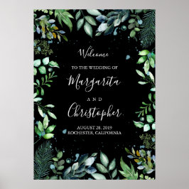 Välkomstskylt för Woodland Greenery Black Bröllop Poster