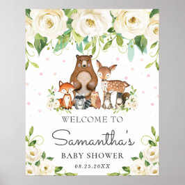 Välkomstskylt för Woodland Ivory Blommigt Baby Sho Poster