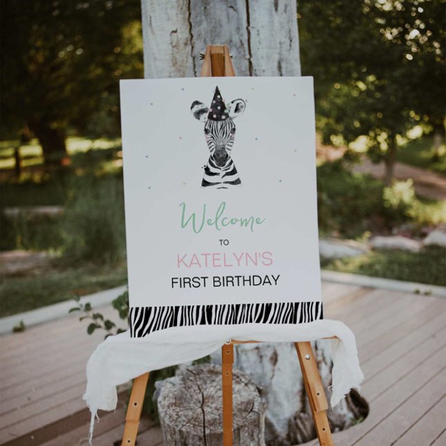 Välkomstskylt för Zebra Animal Födelsedagsfest Poster (Skapare uppladdad)