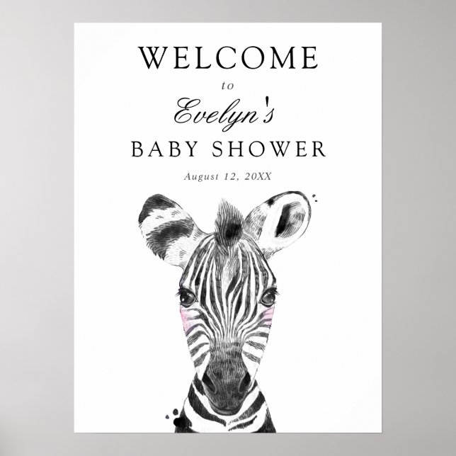 Välkomstskylt för Zebra Baby Shower Poster (Framsidan)
