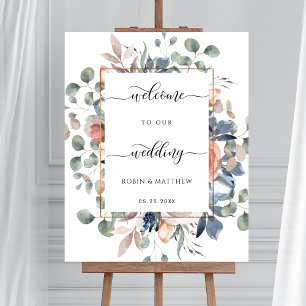 Välkomstskylt från bröllop, lysande Blommigt och e Poster
