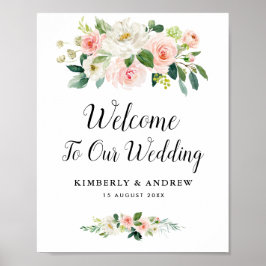 välkomstskylt från den moderna  rosa blommigt bröl poster