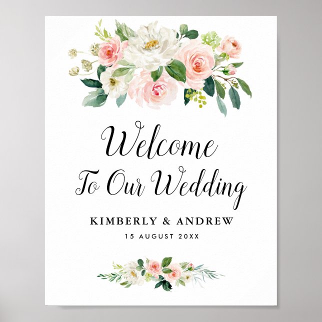 välkomstskylt från den moderna  rosa blommigt bröl poster (Framsidan)