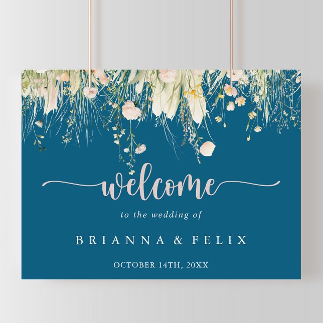 Välkomstskylt från Greenery Boho Wildblomman Navy  Poster (Skapare uppladdad)