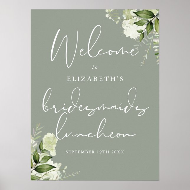 Välkomstskylt från Greenery Bridesmaids Luncheon Poster (Framsidan)