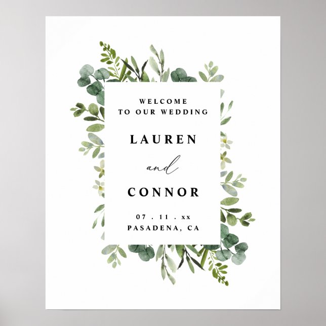 Välkomstskylt från Greenery Eucalyptus Ram Bröllop Poster (Framsidan)