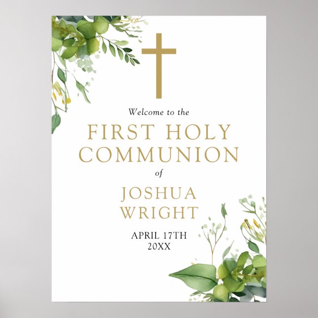 Välkomstskylt från Greenery First Heliga Communion Poster (Framsidan)