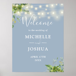Välkomstskylt från Greenery Ljus Dusty Blue Bröllo Poster