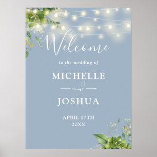 Välkomstskylt från Greenery Ljus Dusty Blue Bröllo Poster