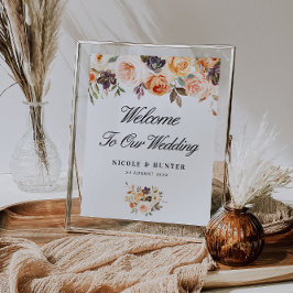 Välkomstskylt från hösten blommigt bröllop poster
