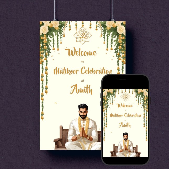 Välkomstskylt från Matikoor Haldi Indian bröllop Poster (Matikoor Haldi Indian wedding grooms editable template welcome sign poster digital download gold)