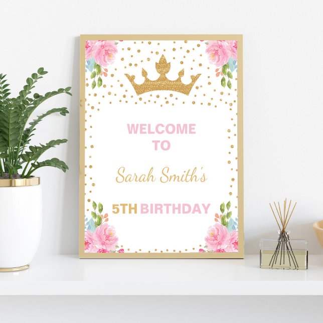 Välkomstskylt från prinsessan Birthday Välkommen Poster (Princess Welcome Sign, Princess Birthday Welcome Poster)