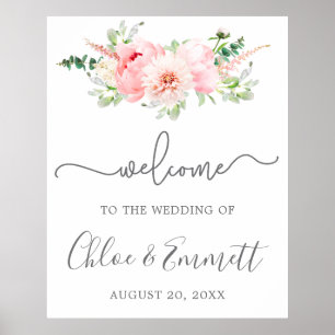 Välkomstskylt från Rustic Rosa Peony Blommigt Bröl Poster