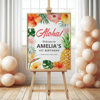 Välkomstskylt från Tropical Hawaiian Födelsedagsfe Poster
