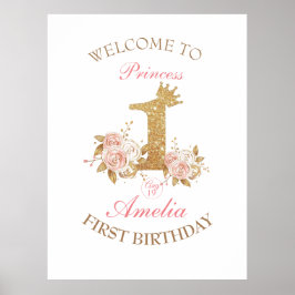 Välkomstskylt Golden Krona Princess 1:a födelsedag Poster