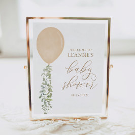 Välkomstskylt Guld Balloon Eucalyptus Baby Shower Poster