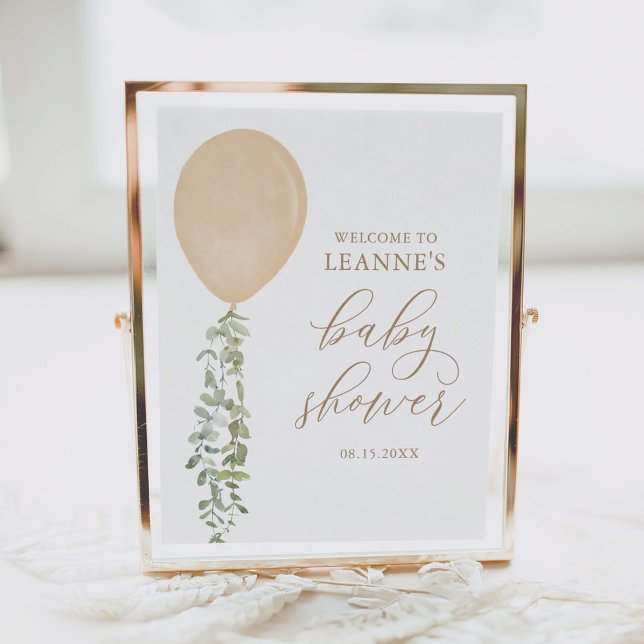 Välkomstskylt Guld Balloon Eucalyptus Baby Shower Poster (Skapare uppladdad)