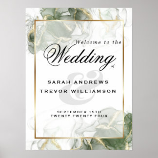 Välkomstskylt Guld Muted Sage Grönt Bläck Poster