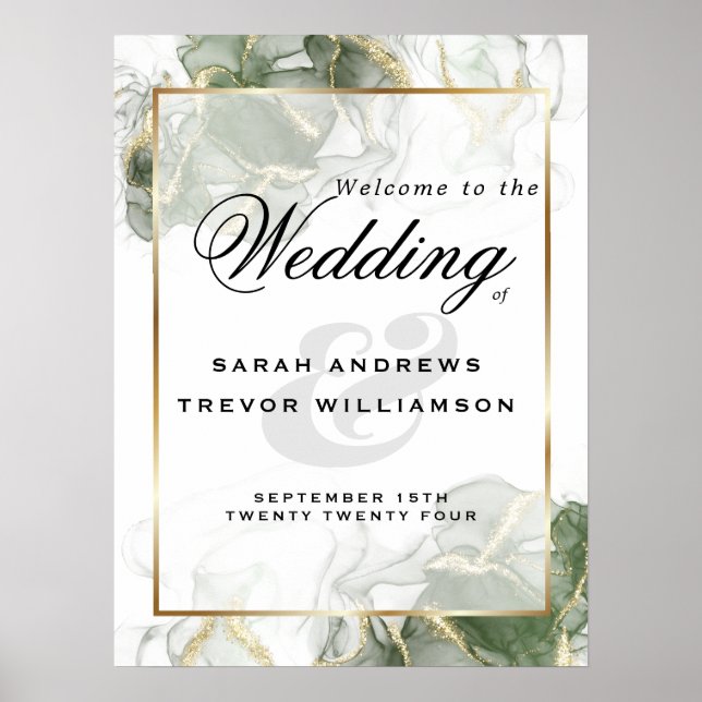Välkomstskylt Guld Muted Sage Grönt Bläck Poster (Framsidan)
