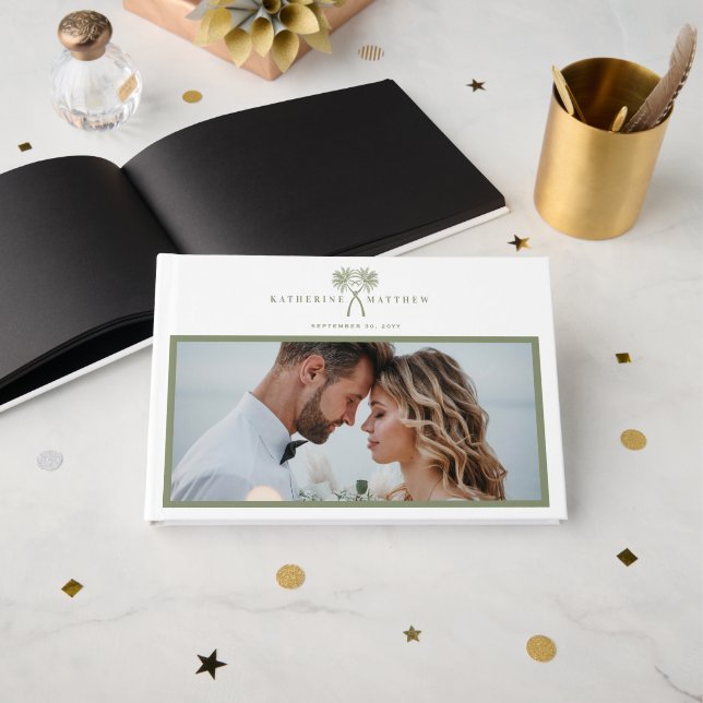 Välkomstskylt Handflatan Träd Tropical Bröllop Gästböcker (Framsida öppen)