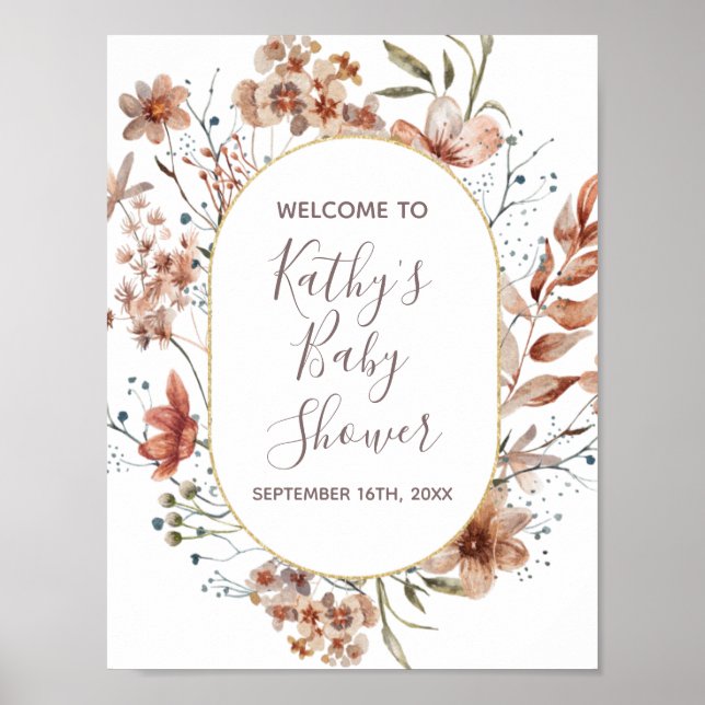 Välkomstskylt Höst vilda blommor Akvarell Poster (Framsidan)