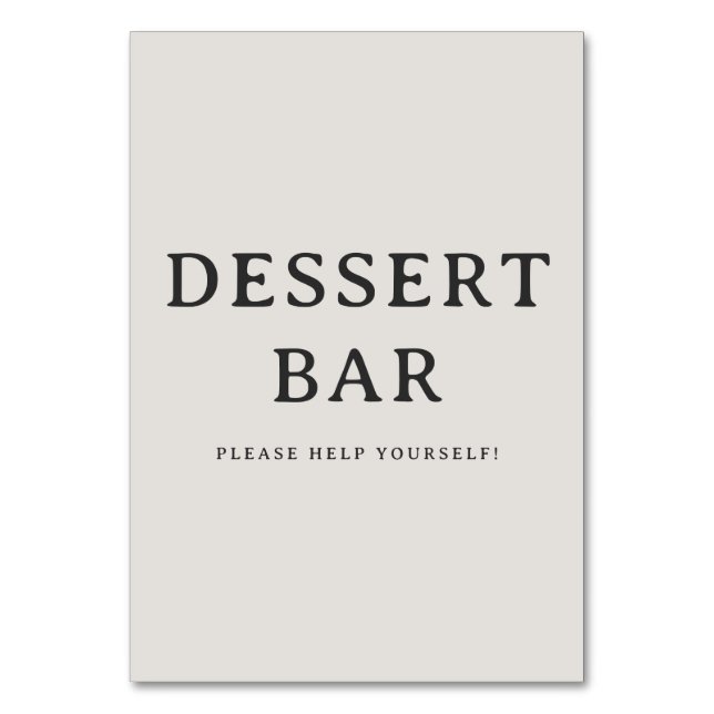 Välkomstskylt i beige seriffstil för dessertbar bordsnummer (Framsidan)