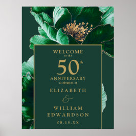 Välkomstskylt i grönt guld blommig 50-årsjubileum poster