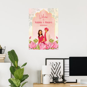 Välkomstskylt lotus möhippa par i Indiska bröllop Poster