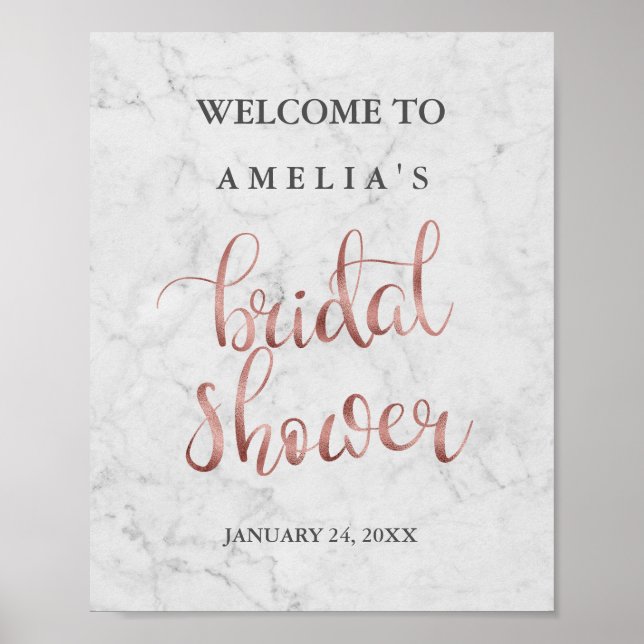 Välkomstskylt Marble Faux Ro Guld Möhippa Poster (Framsidan)