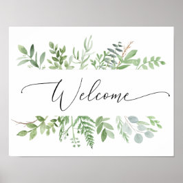 Välkomstskylt med botanisk grönska för bröllop ell poster