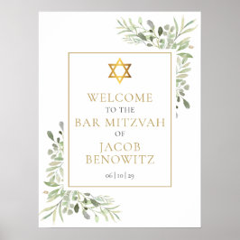 Välkomstskylt med grönska för Bar/Bat Mitzvah Poster