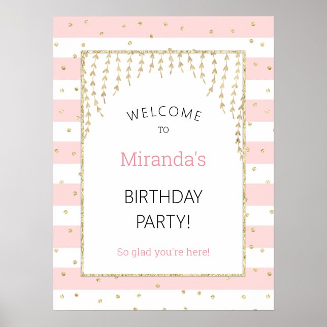 Välkomstskylt med rosa guldkonfetti poster (Framsidan)
