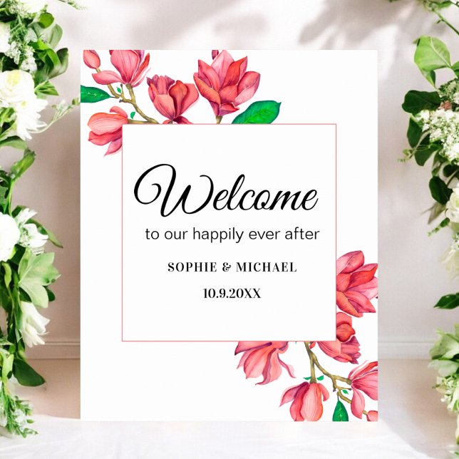 Välkomstskylt med rosa vita blommor för bröllop poster (Skapare uppladdad)