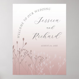 Välkomstskylt med rosablommig vildblomma för bröll poster