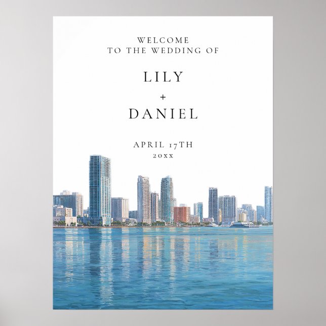 Välkomstskylt Miami Skyline Bröllop Poster (Framsidan)