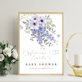 Välkomstskylt om babydusch för Lilac lila blommigt Poster