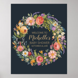 Välkomstskylt om babyduschning i guld Wildblomflic Poster