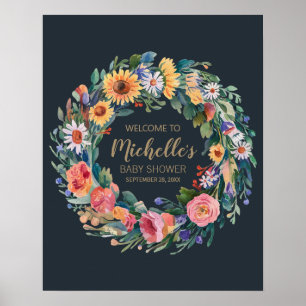 Välkomstskylt om babyduschning i guld Wildblomflic Poster