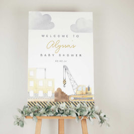 Välkomstskylt om babyvisning under uppbyggnad poster