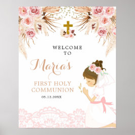 Välkomstskylt om First Communion för flicka Boho P Poster