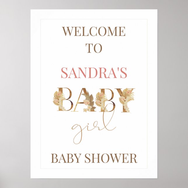 Välkomstskylt om guld Boho Flicka Baby Shower Välk Poster (Framsidan)