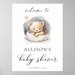 Välkomstskylt om könsneutral nalle för babydusch poster