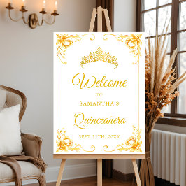 Välkomstskylt om lyxgulden Krona Quinceañera Poster