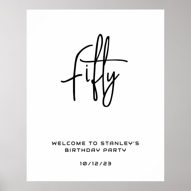 Välkomstskylt om minimalistisk vit femtioårsjubile poster (Framsidan)