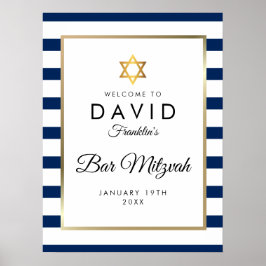 Välkomstskylt om pub Mitzvah Navy Blue White Guld Poster