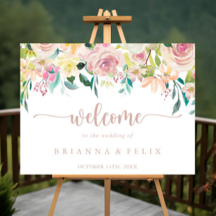Välkomstskylt om ro Guld Vår Blommigt i Bröllop Poster