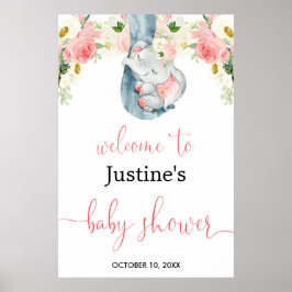 Välkomstskylt om rosa, elefantbabydusch poster