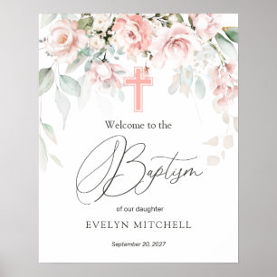 Välkomstskylt om rosa ros Foliage Kor Baptism Poster