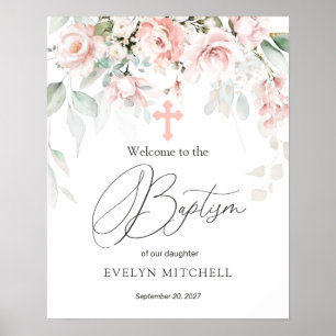 Välkomstskylt om rosa ros Foliage Kor Baptism Poster